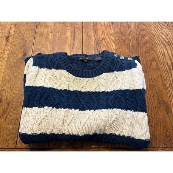 Jeanne Pierre Academia Prep Navy Cream Striped Cable Knit Cotton Sweater Size S - Picture 6 of 6
